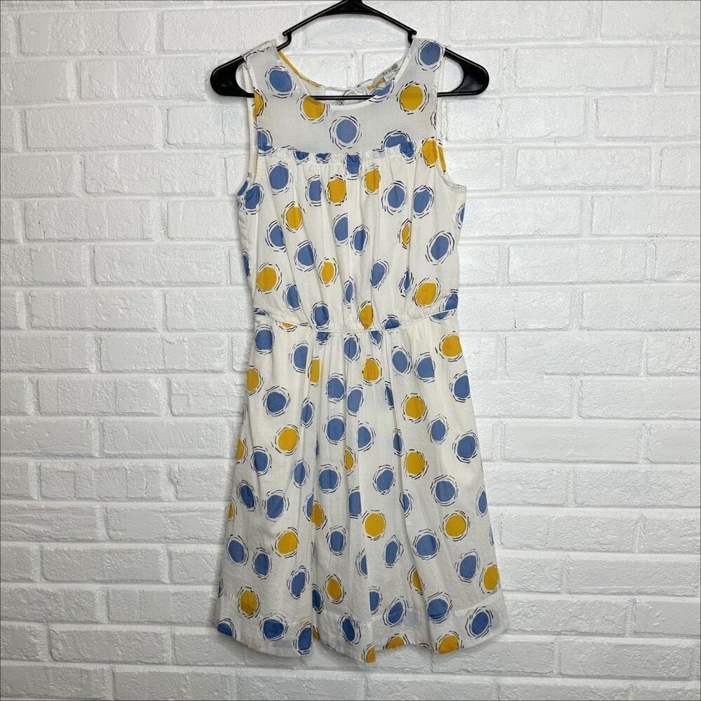 Boden Molly Dress WW031 Blue Yellow Polka Dots size US 4